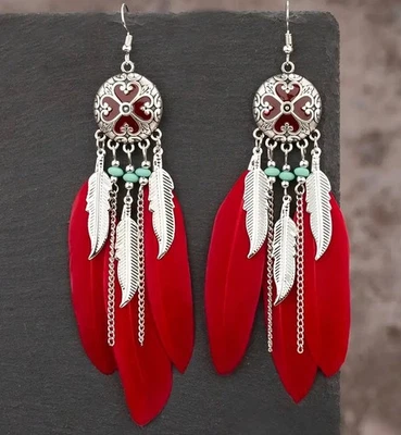Pendientes colgantes de plumas elegantes boho-chic (3 opciones de color) Foto 1 de 3
