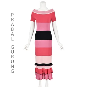 PRABAL GURUNG Pink & Black Color Blocked Portrait Collar Midi/Maxi Dress XS-SM - Picture 1 of 9