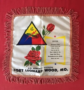 Segunda Guerra Mundial / Funda de almohada Sister Sweetheart / 6a blindada Div / Fort Leonard Wood MO. - Imagen 1 de 5