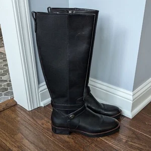 Coach Tall Black Leather Riding Equestrian Buckle Boots Size 7.5 - Picture 1 of 13