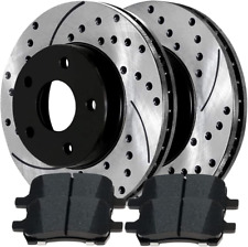 AutoShack Front Drilled and Slotted Brake Kit Rotors Black and Ceramic Pads Pair