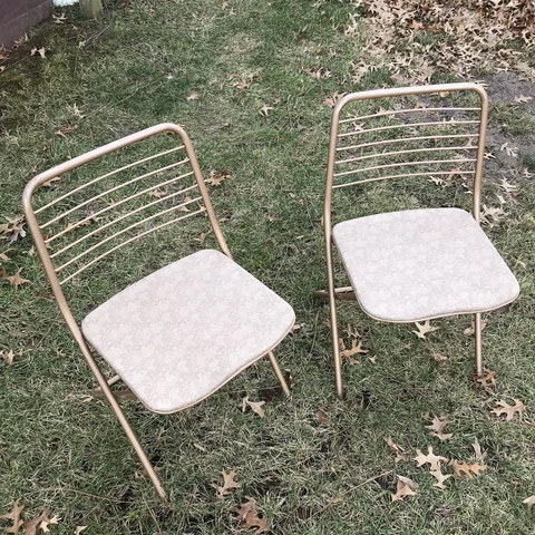 2 Vtg Cosco Stylaire Metal Mid Century Modern Folding Chairs Good Condition Cover