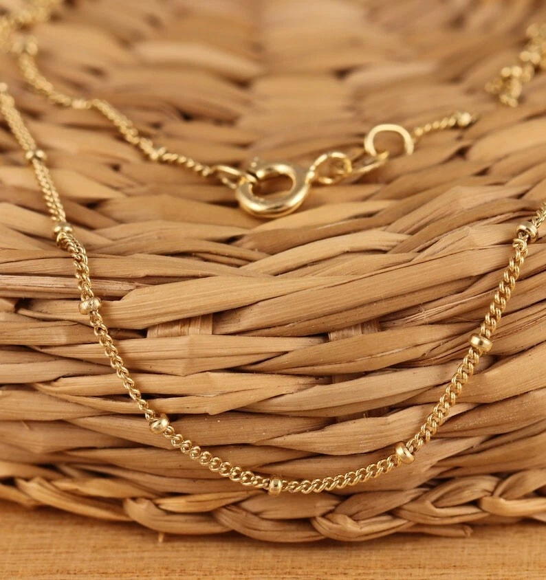 18K Gold Plated Curb Bead Ball 925 Sterling Silver Men & Women Necklace 16-30" Foto 1 de 1