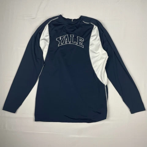 YALE University Navy White Long Sleeve Stretch Jersey Shirt Logo Missing Labels Cover