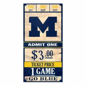 MICHIGAN WOLVERINES GAME TICKET ADMIT ONE GO BLUE WOOD SIGN 6"X12'' NEW WINCRAFT - Picture 1 of 1