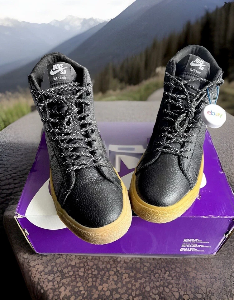 NIKE SB ZOOM BLAZER MID PREMIUM CUERO GRANULADO NEGRO/GOMA JOYA SWOOSH PARA HOMBRE 11.5 Foto 1 de 4