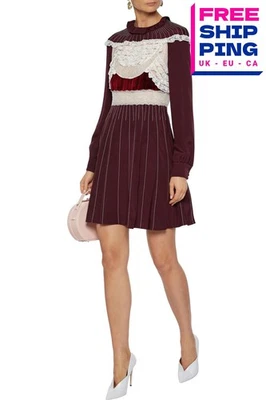 RRP €5210 VALENTINO Fit & Flare Dress IT40 US4 S Silk Lined Contrast Lace Trim - Image 1 of 4