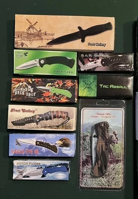 Huge Lot Of 9 Frost Cutlery Pocket Knives, Fixed Blades, Assisted Open & Manual - Image 1 of 4
