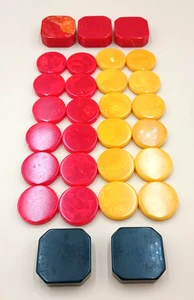 Vintage Bakelite Catalin Backgammon Red, Butterscotch & Black Checkers - Picture 1 of 15