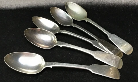 Hallmarked William Bateman Sterling Silver London Spoons Set of  5  Mono 266.5g Cover