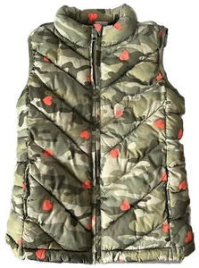 Gap Kids Puffy Vest Camo Size M Regular 8-9 yr With Coral Hearts - Picture 1 of 9