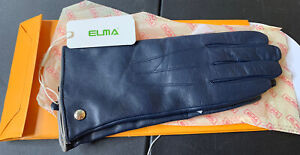 New Elma Women’s Blue Leather gloves. Size 7.5 Touchscreen, Sheepskin, Cashmere
