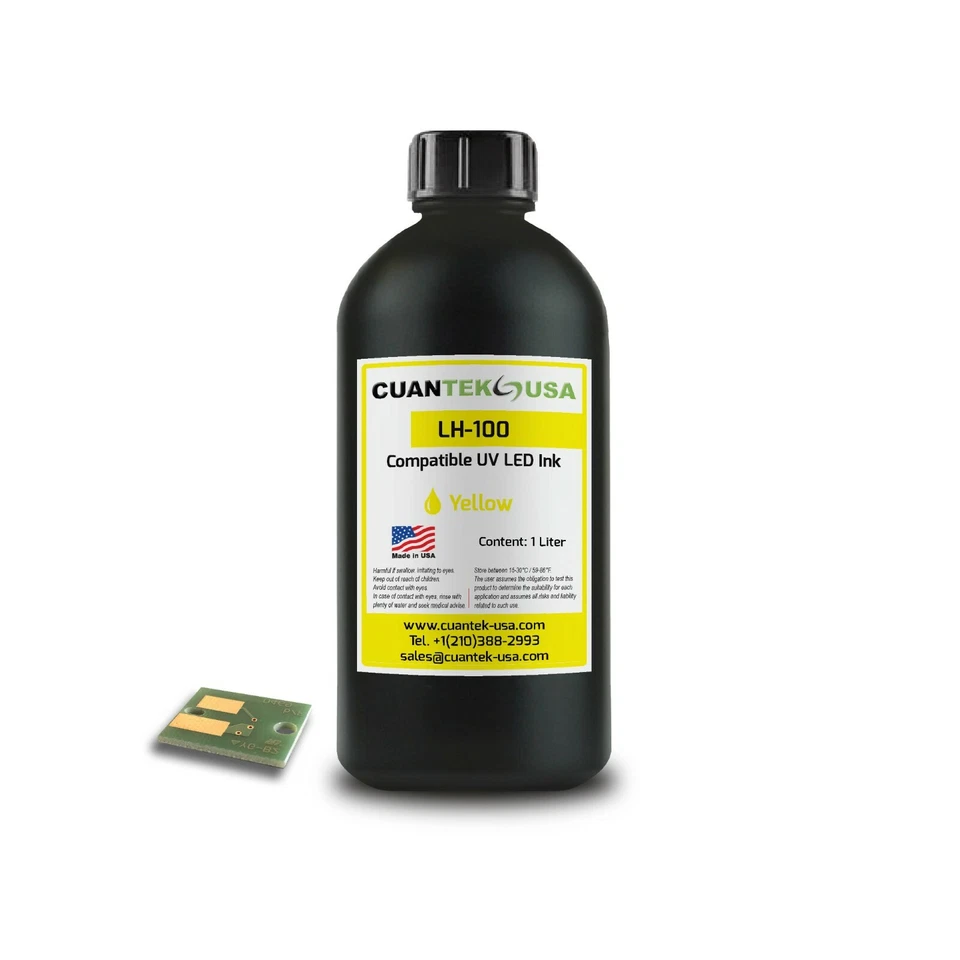 Mimaki LH-100 COMPATIBLE UV LED INK YELLOW 1000ml Bottle with Chip  - Image 1 of 1
