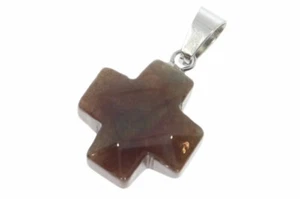 Ágata india facetada cruz redondeada colgante de piedra preciosa ojal de plata 27x16 - Imagen 1 de 2