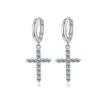 1ct Cross Earrings White Gold Diamond Test Pass Lab-Created VVS1/D/Excellent - Image 1 of 2