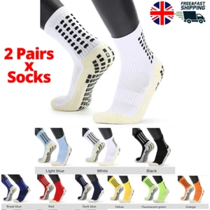 2 Pairs Mens Anti Slip Football Socks Athletic Long Absorbent Sport Soccer Grip - Picture 1 of 16