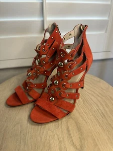 NWOB Nicole Miller Red Suede Gladiator Heels 8.5M - Picture 1 of 9