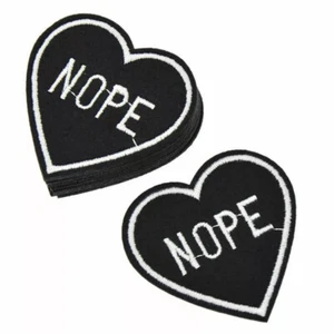 20x NOPE Heart Small Patch Embroidery Sew On Iron On Badge Fabric Craft Applique - Picture 1 of 7