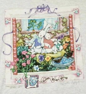 Vintage 1990er XL T-Shirt ""LOVE"" DEBBIE KINGSTON Hase Kaninchen Familie - Bild 1 von 10