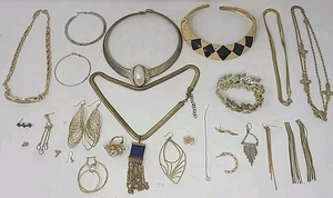 Lot of Necklaces Chain Gold Toned Rhinestones Chunky Bling Sparkly Ring Estate - Picture 1 of 11