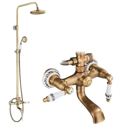 Duschsystem Messing Antik Regendusche 8" Duscharmatur Vintage Design Duschset - Bild 1 von 4