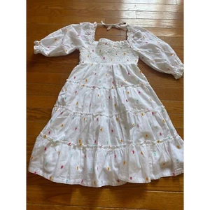Crown & Ivy Dress Girls Kids Size Small White Smocked Square Neck Cottagecore - Picture 1 of 7