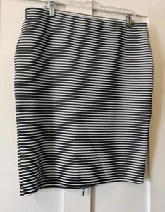 Papaya Black White Stripe Full Zip Stretch Straight Pencil Skirt UK18 L23" - Picture 1 of 5