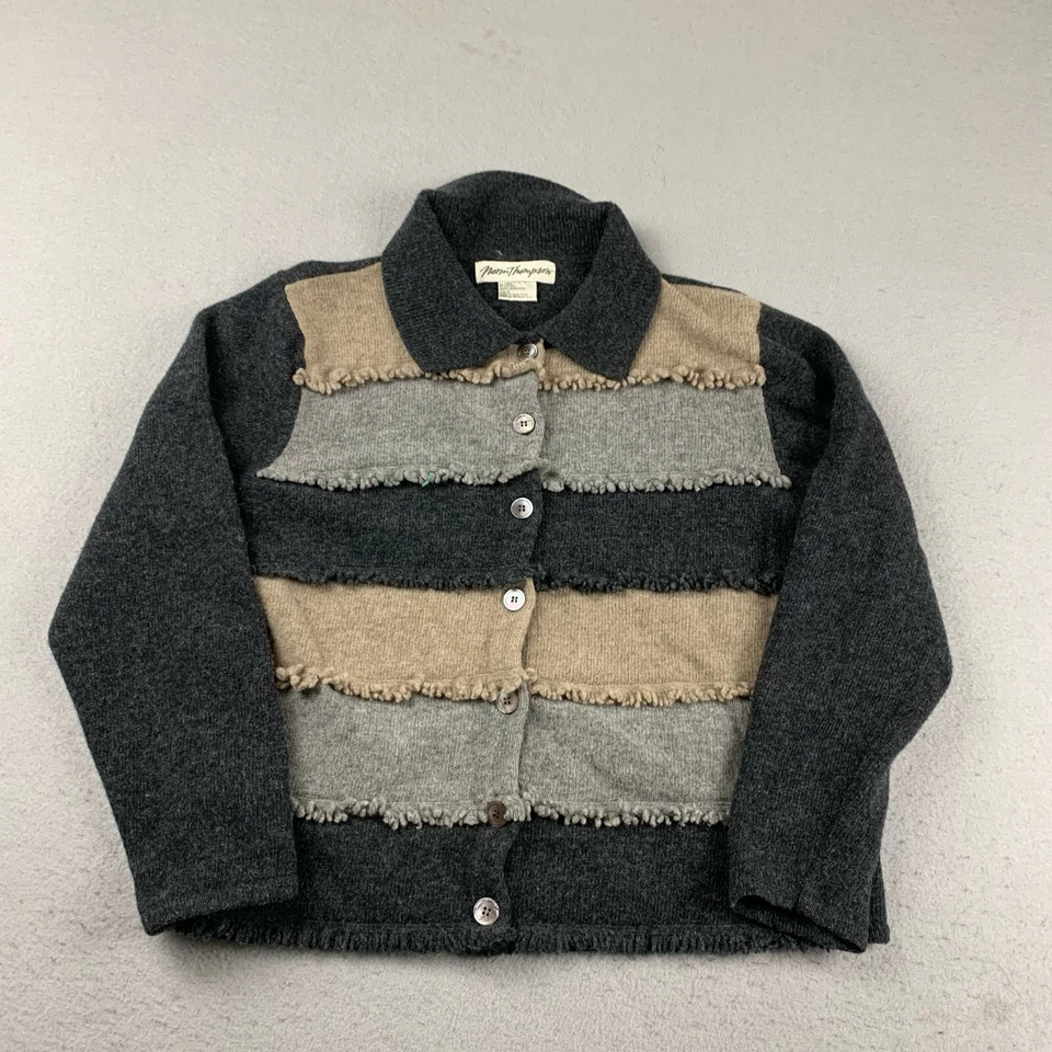VTG Norm Thompson Sweater Womens Large Colorblock Lambswool Collared Cardigan - Image 1 of 4