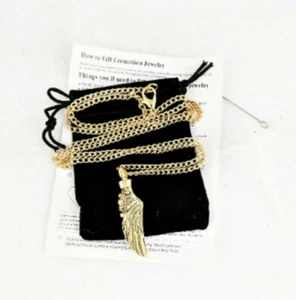 CU4b Gold Angel Wing Cremation Urn Necklace and fill kit & pouch ashes jewelry - Picture 1 of 8