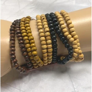 Wooden Beaded Bracelet Multi Strand Stretch Ethnic Tribal Boho - Picture 1 of 10