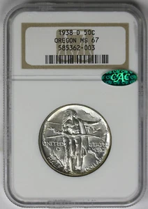 1938-D Oregon Trail Silver Commemorative Half Dollar 50C MS 67 NGC CAC Approved - Picture 1 of 4