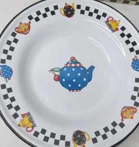Vtg Mary Engelbreit Enamel Teapot Plate Set 4 Salad Dessert Plates Box New - Picture 1 of 12