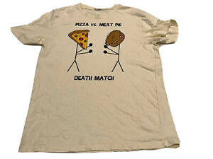 pizza vs meat pie Boxing Match t-Shirt medium With Stains Funny Cute Off Yellow