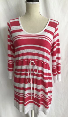 Motherhood Maternity Soft Knit Pullover Tunic Sweater Pink White Stripe Size S - Image 1 of 4