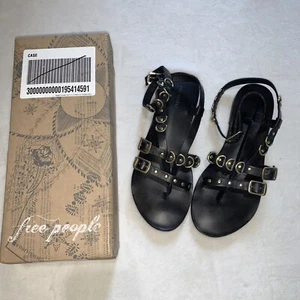 Free People Black And Gold Midas Touch Sandals Size 7.5 Leather - Picture 1 of 10