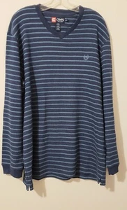 Camicia termica Chaps Ralph Lauren uomo grande blu righe manica lunga scollo a V rilassata - Foto 1 di 11