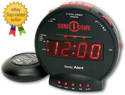 Sonic Bomb Dual Extra Loud Alarm Clock with Bed Shaker, Black |  Vibrating, Heav - Image 1 of 4