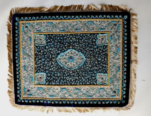 Wall Hanging Zardozi Rug Silk Embroidery with Semi Precious Stones 24"Wx29"Long Cover