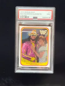 Tarjeta de lucha libre italiana Merlin WWF #17 1991 Macho Man Elizabeth PSA 9 - Imagen 1 de 2