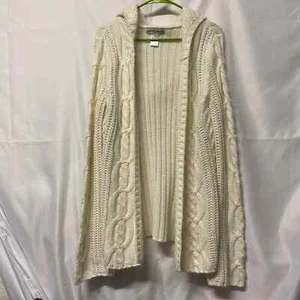 Sweater Project Open Cardigan w/ Hood & Bell Sleeves White Cable Knit M - Picture 1 of 5