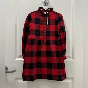 GAP Girls Ruffle Red/Black Plaid Long Sleeve Dress, Size S (6/7) - Picture 1 of 4