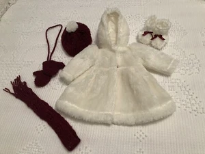 White Faux Fur Coat Boots Hat Gloves Scarf Fits American Girl Or Any 18" Doll - Picture 1 of 8