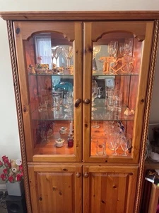 Solid Pine Glass Display Cabinet Storage Cupboard - Picture 1 of 4