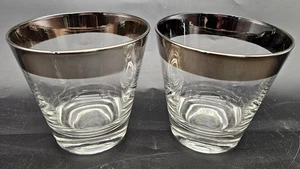 Set 2 Bicchieri MCM Spessi Fascia Argento Lowball Base Pesante 8 once fluide - Foto 1 di 10