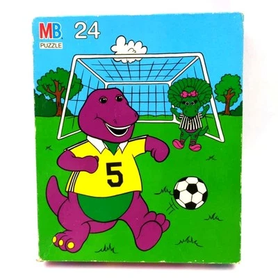 Vintage 1993 Barney & Baby Bop Soccer Ball Goal Puzzle 24 Pcs 12.5x15" Complete - Image 1 of 4