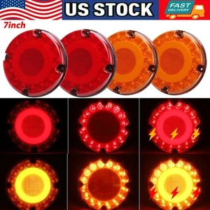 7"inch Round Amber Red LED Truck Trailer Stop Turn Tail Brake Light Waterproof - Picture 1 of 20