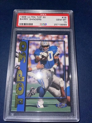 1998 BARRY SANDERS Fleer Ultra Top 30 #28 PSA 10 Rare Pop 4 - Image 1 of 2