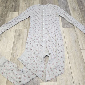 American Apparel Thermal Waffle Knit Grey Floral One Piece Jumpsuit Womens Small - Picture 1 of 9