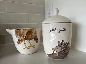 Ensemble sucre et crémier dinde collection artisanale gobble Rae Dunn Thanksgivin - Photo 1/5