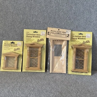 Houseworks Victorian Double Hung & Single Glazed Window Door Set Dollhouse NOS - Image 1 of 4